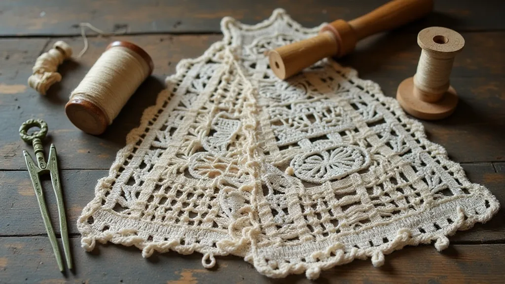 Antique lacemaking tools and samples