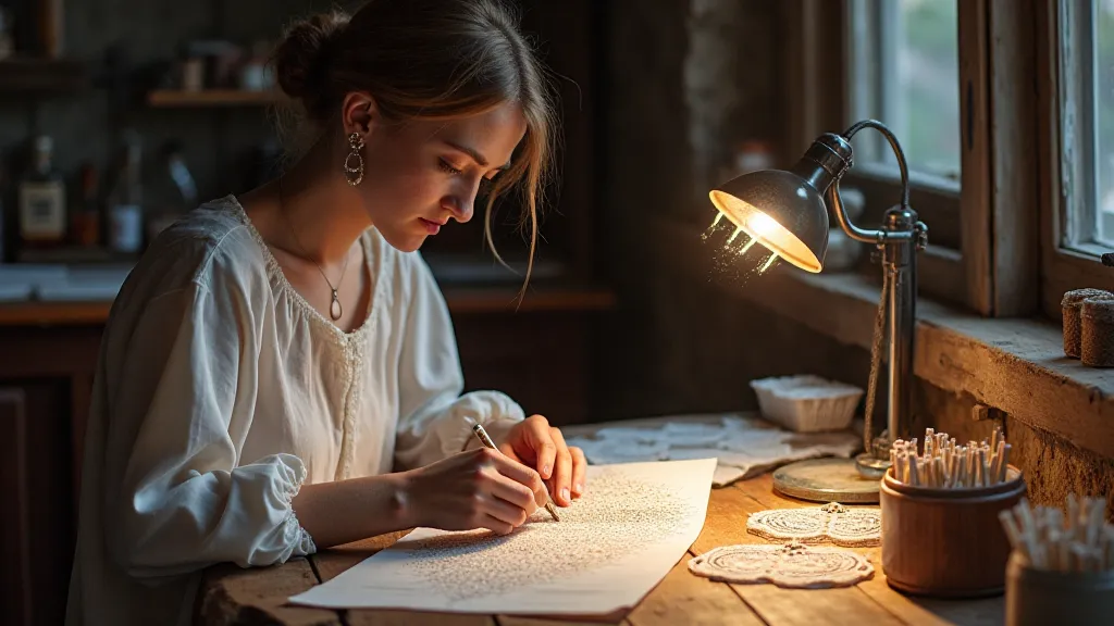 Contemporary bobbin lace artisan at work
