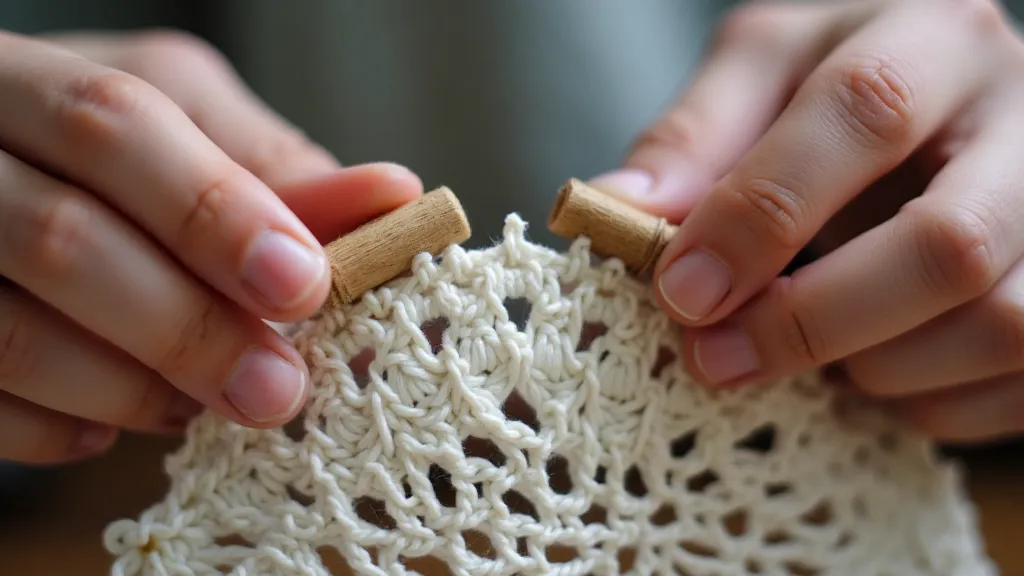 Two bobbins with thread being used to create bobbin lace