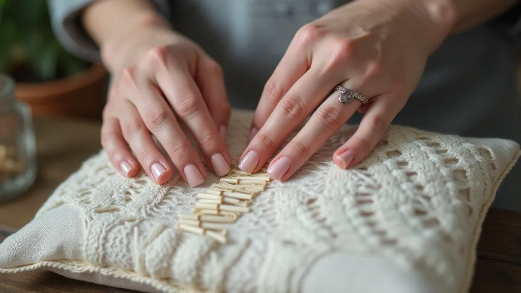 Lacemaker working with bobbins