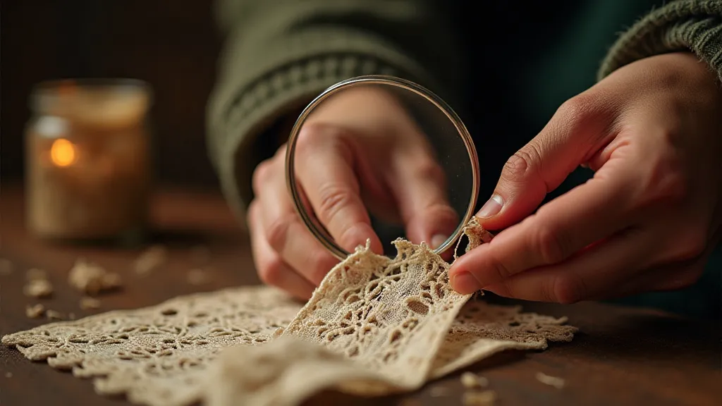 Collector examining antique lace