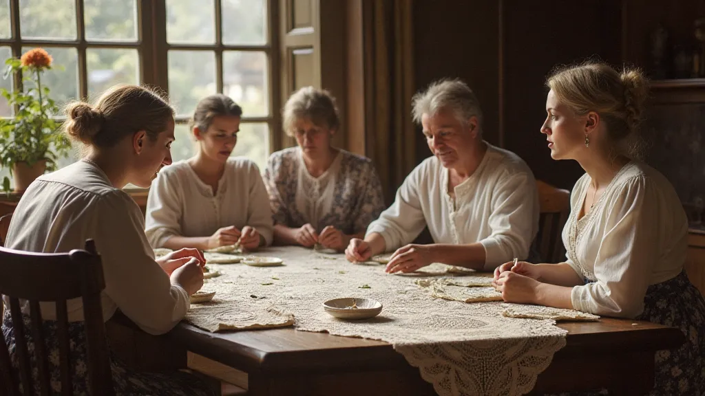 Antique lacemakers at work