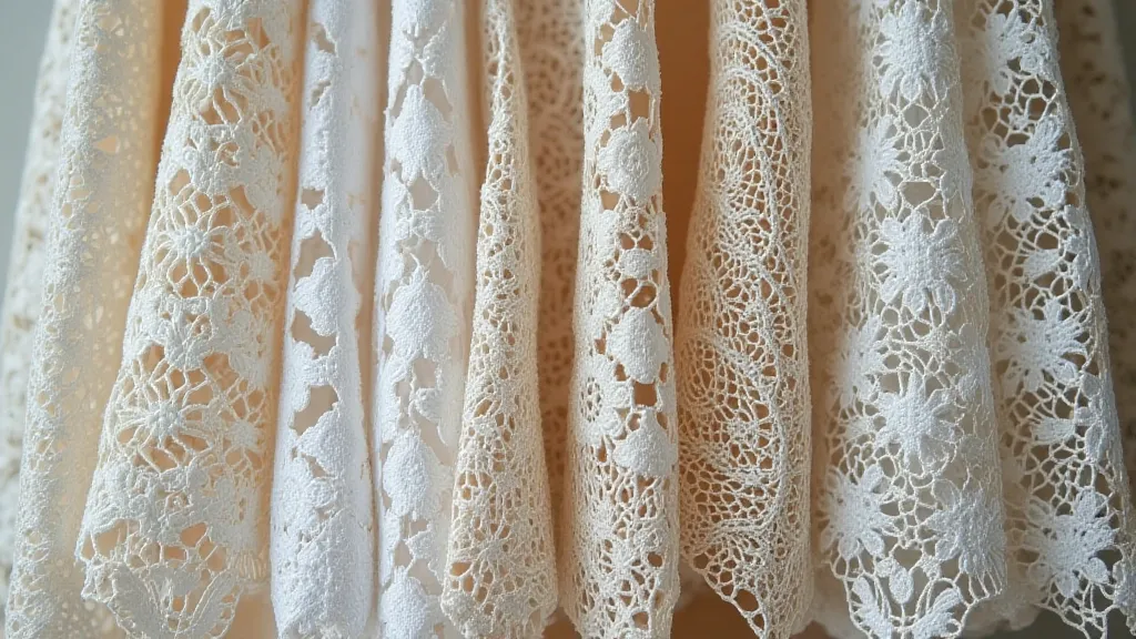 Collection of different European bobbin lace pieces