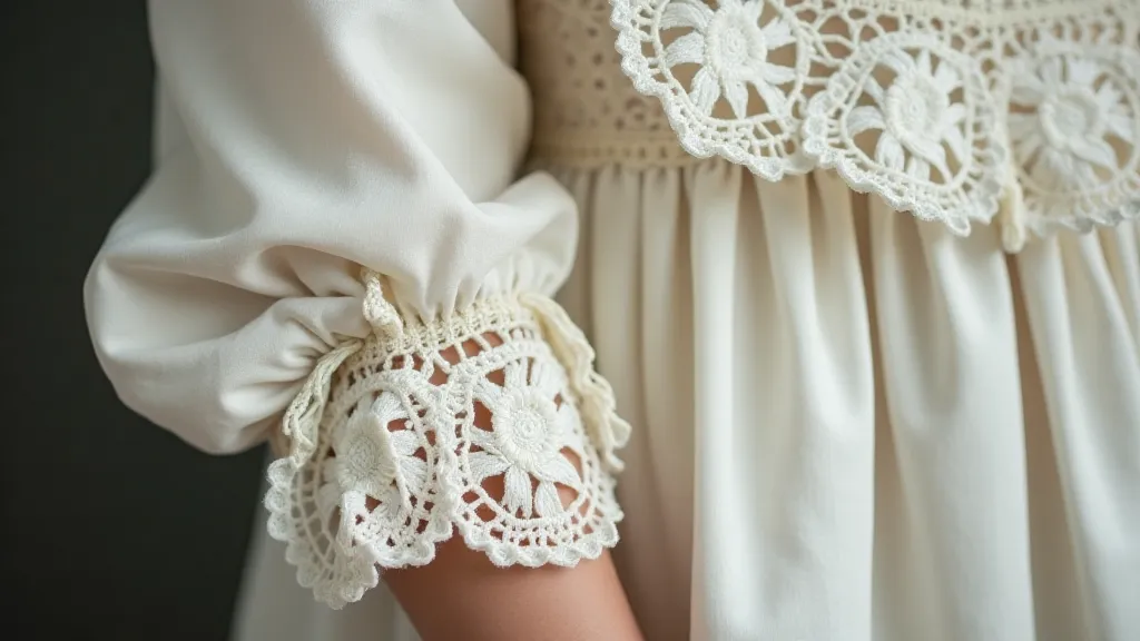 A vintage sleeve with faggoted lace inserted, showing the contrast between the plain fabric and the delicate lace.