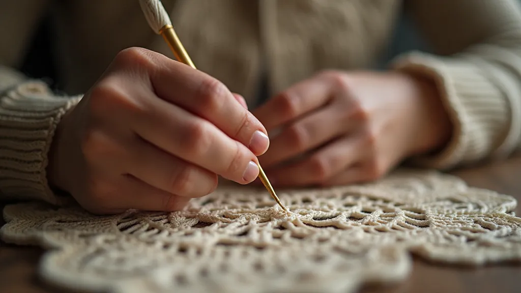 Lacemaker working with bobbins and thread