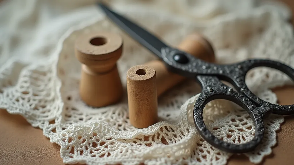 Antique lace making tools close up