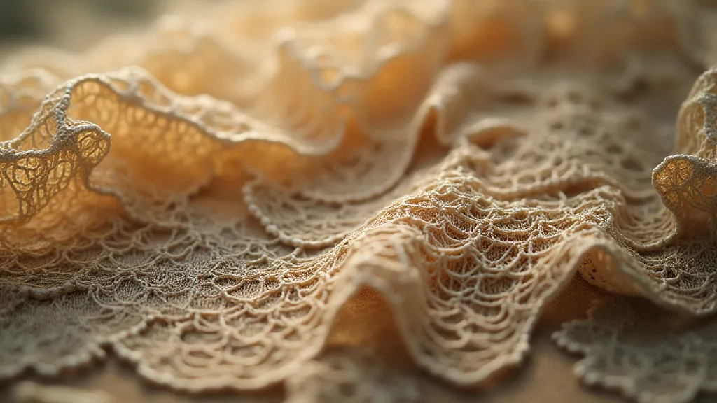 Close-up of intricate Venetian bobbin lace with floral motifs.
