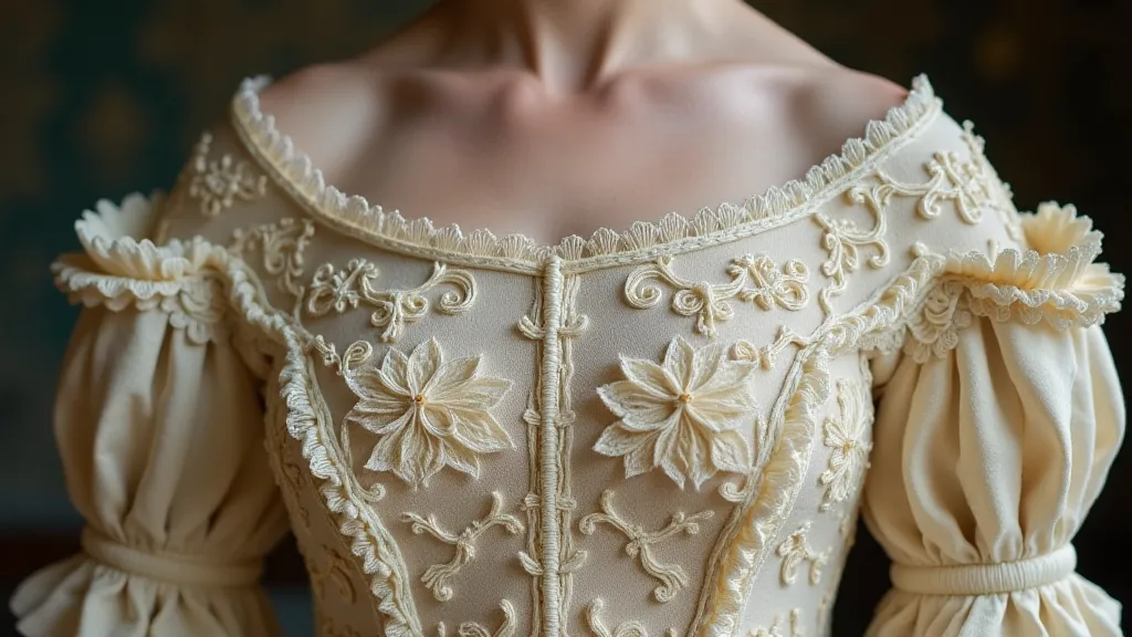 Victorian woman's gown with bobbin lace
